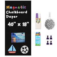 YOUNGJQ Magnetic Chalkboard Contact Paper for Wall 40\" x 18\" Self Adhesive Blackboard Wallpaper Peel and Stick Wall Decal with Starter Kit for Home Playroom Classroom