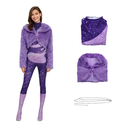 MANMICOS Costume de cosplay de film taille US pour femme, combinaison violette (taille M)