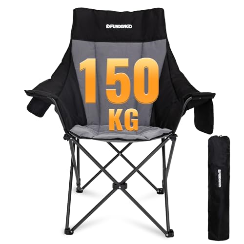 FUNDANGO Campingstuhl Faltbar 150 kg, Camping Stuhl Übergroßer campingstuhl hochlehner, Bequem Gepolster Campingstuhl fü...