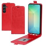 XFDSFDL® Schutzhülle für Samsung Galaxy S25 SM-S931 (6,2 Zoll) Vertikal PU Lederhülle Hoch/Runter Offen Flip Hülle mit Magnetverschluss Taschen Kartenfächern Brieftasche Ledertasche Rot