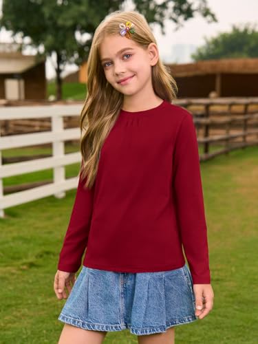 Haloumoning Girls Long Sleeve Tees Kids Casual Crewneck Pleated T Shirts Cute Fall Tops 5-14 Years2