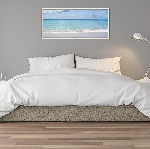 Kate and Laurel Sylvie I Want to go Back Framed Canvas Wall Art by Vidal Hernandez, 18x40 White, Wide Ocean Beach Landscape Art for Wall by Kate and Laurel - Image 6