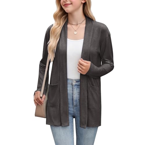 Girls Long Cardigan Lightweight Open Front Cardigan Loose Fit Kimono Cover Up Oversized Elegant Tunic Blouse Beach Cover Up3