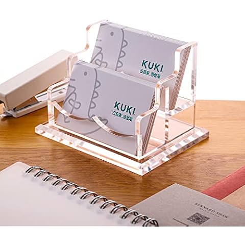SANRUI Acrylic Business Card Holder for Desk 2Grids Cover