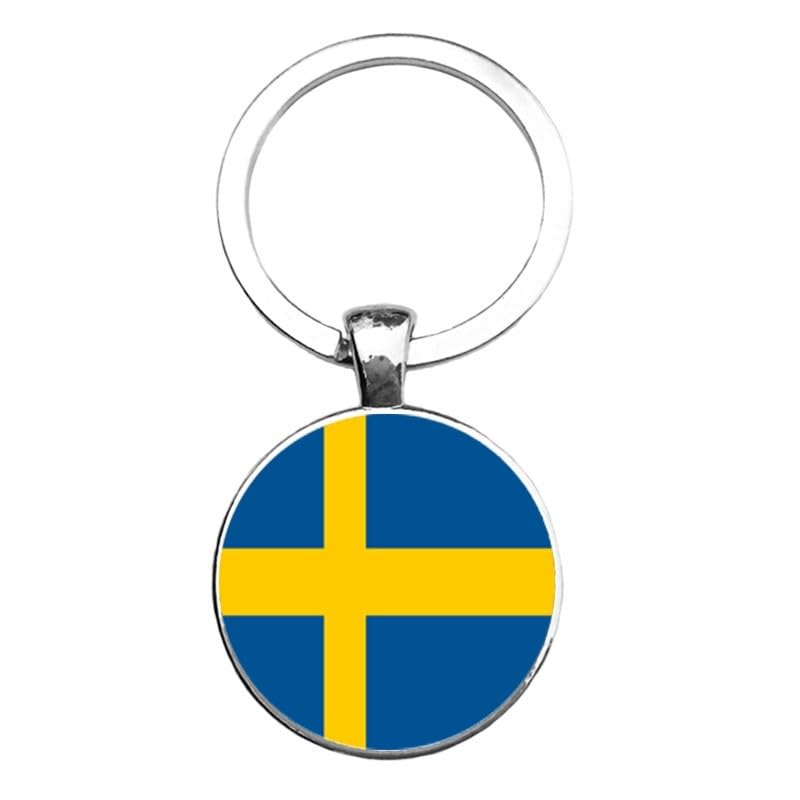 Swedish Flag Keychain, Sweden Scandinavian Map Country Heart Love Key Chain Charm Pendant (Silver)