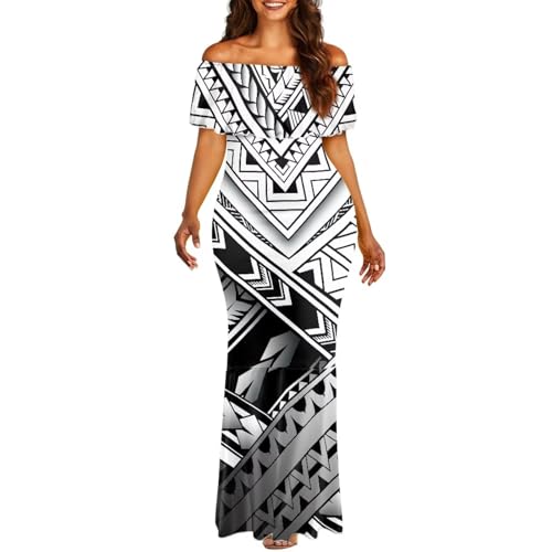 Image of Polynesian Dresses for Women Off Shoulder Maxi Dress Puletasi Samoan Dresses S-7XL