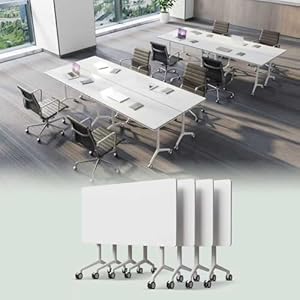 Conference Table,Folding Conference Room Tables with Flip-Top Design,Large Mobile Training Table,Rolling Seminar Meeting Table with Caster,Modular Seminar Tables for Office Meeting (4PCS, 47.2in)
