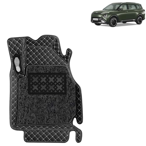 Image of KINGSWAY Accessories Premium 7D Car Floor Mats Only Compatible with Kia Carens Clavis (6 Str) Year 2025 Onwards, Set of 4 Pcs, 100% Waterproof & Washable 7D Car Foot Mats, Classic Black