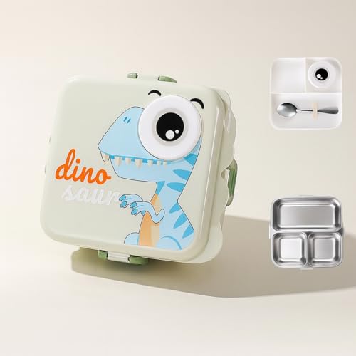 Image of YELONA 2-Layer Cartoon Shape Kids Lunch Box | Stainless Steel Inner, 3 Compartments | Airtight Leak-Proof BPA-Free Meal Box | 1120 ML + 70 ML Sauce Cup | School, Picnic Tiffin for Girls & Boys