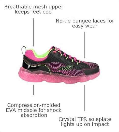 Avia Kids Girls Avi-Ignite Light Up Slip On - Sneakers Shoes Casual - Black, Pink
