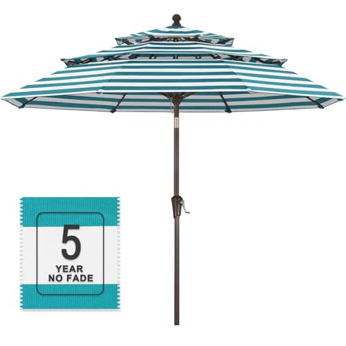 Image of MASTERCANOPY 9ft 3-Tier Olefin Patio Umbrella, Turquoise & White