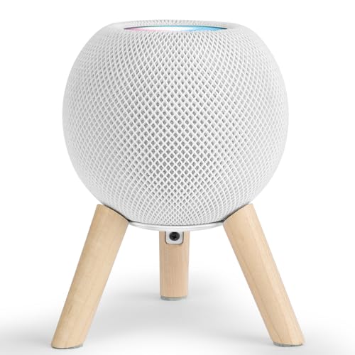 GGMM Real Wood Stand for HomePod Mini, Mid-Century Modern Style Wooden Dock with Metal Frame, Safe Stable Mount with Anti-Slip Silicone pad Protects Home pod mini Speaker Well, Made of Maple Wood