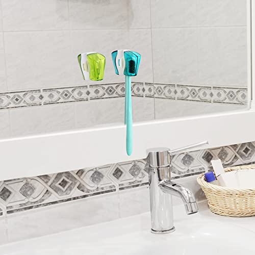 6 Pack Travel Toothbrush Head Covers With Suction Cup Electric And Manual Toothbrush Cover Clip Portable Plastic Toothbrush Protector Cap Brush Pod Case For Traveling, Camping, Bathroom, Home, School #TOP5