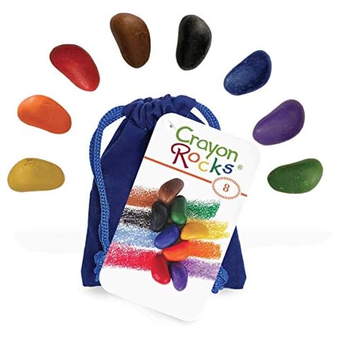 Crayon Rocks, Crayons in a Rock Shape, 8 Colors, Tripod Grip Made For Handwriting Development in Kids and Toddlers, Fun & Educational, Creative Activity, Comes in a Blue Velvet Bag Cover