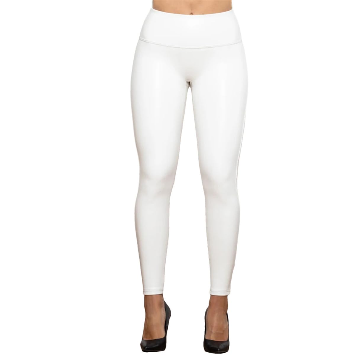 Damen-Leggings Aus Normalem, Einfarbigem, Weißem Leder Mit Hoher Taille, Sportliche Leggings, Vegane Lederleggings