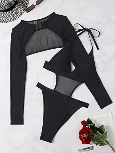 STKOOBQ Body feminino de 2 peças de malha de manga comprida com fivela para festival clube masculino
