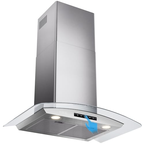 Image of VIKIO HOME Wall Mounted Range Hood, 450 CFM Dual Inlet, Curved Glass Kitchen Vent Hood (Metal, 30 inch)