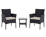 FDW Wicker Patio Furniture 3 Piece Patio Set Chairs Bistro Set Outdoor Rattan Conversation Set for Backyard Porch Poolside Lawn,Black
