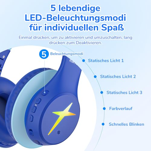 EarFun Bluetooth Kopfhörer Kinder, 5 LED Beleuchtungsmodi, und AUX Kabel – Ansicht 3
