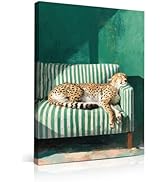 Funny Leopard Canvas Wall Art Cute Sleeping Cheetah on Sofa Wall Decor Picture Trendy Eclectic An...