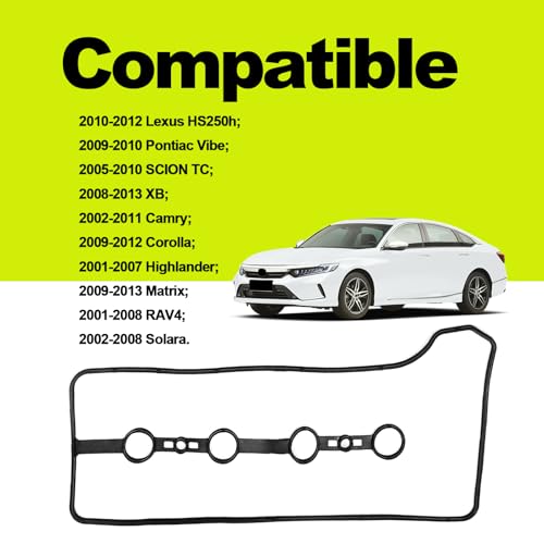 Image of VS50530R Valve Cover Gasket Set, Compatible with T0y0ta Camry Corolla Matrix Solara 2AZ-FXE 1AZ-FE L4 2.4L 2.0L Valve Cover Gasket, 11213-28021 112130H010 VS50362 0361639