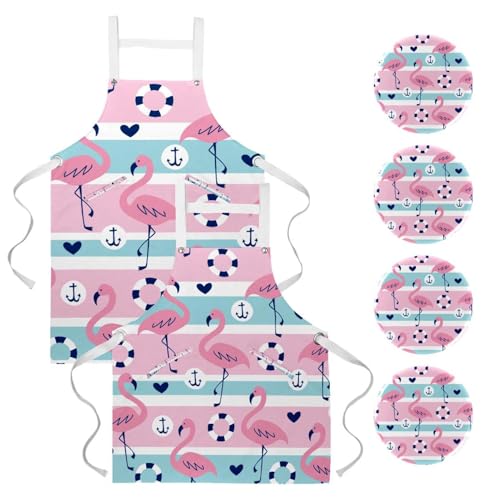 Tablier de cuisine pour pâtisserie créative et bistrot avec motif flamant rose