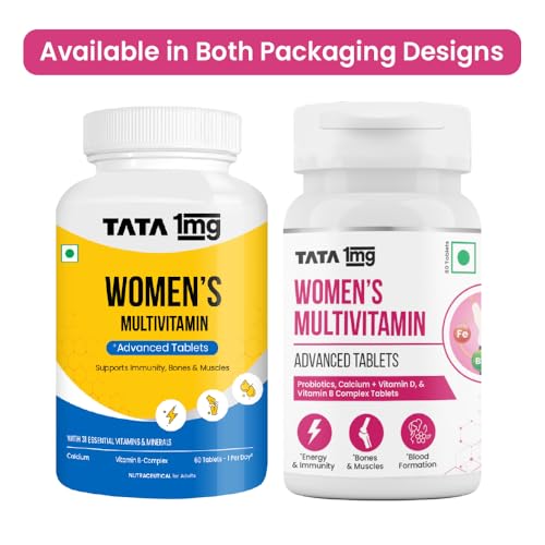 Image of Tata 1mg Women's Multivitamin Veg Tablet with Zinc, Vitamin C, Calcium, Vitamin D and Iron, Support Health Protection, Bones & Overall Health (Pack Of 60 Tablets)