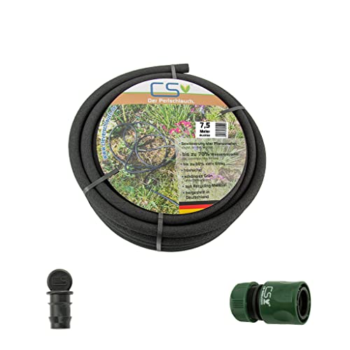 CS Perlschlauch 7,5 m drucklos für Regentonne & Regenfass – eco, nachhaltig & ökologisch – wassersparender Tropfschlauch zur einfachen Gartenbewässerung mit Schnellschlauchstück & Endstopfen