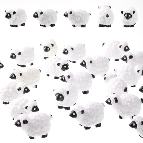 Ajcotahm Lot de 20 mini figurines de moutons miniatures en résine pour jardin féérique, micro paysage, décoration de gâteau