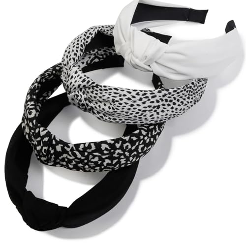 Alice Bands Adult Boho Beauty Wide Top Knot Turban Fabric Hairband No Slip Headwear Elastic Hair Hoops Fashion Hair Accessories for Women and Girls 4Pcs