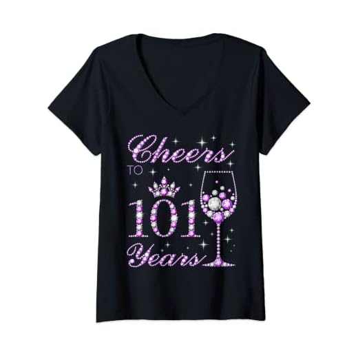 Mujer Saludos a las mujeres de 101 años púrpura lindo cumpleaños 101 Camiseta Cuello V