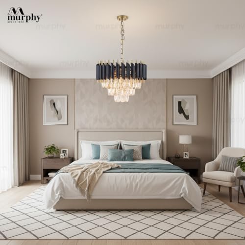Image of Murphy Black Mamba Black & Gold Crystal Pendant Light (Pack of 1) | 12 Inch Round Luxury Ceiling Chandelier with Metal Frame & Crystal Tubes for Living Room, Dining Room, Bedroom & Hall (400MM)