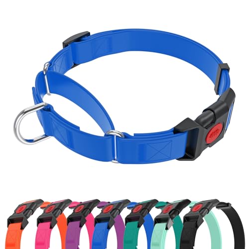 Kidding Pets Waterproof Martingale Collar for Dogs,Easy to Clean Dog Collars with Safety Quick Release Buckle,Rubber Collar for Medium Large Dogs Walking Training (Blue, M (16.5-20.8inch))