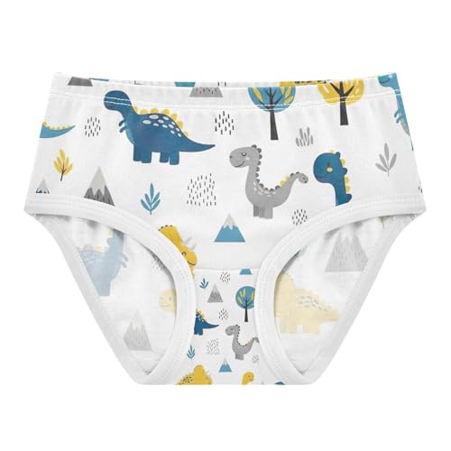 Girls Briefs, Cute Cartoon Dinosaurs White Toddler Girl Panties, Girls' Cotton Brief Underwear, 2T–8 Years