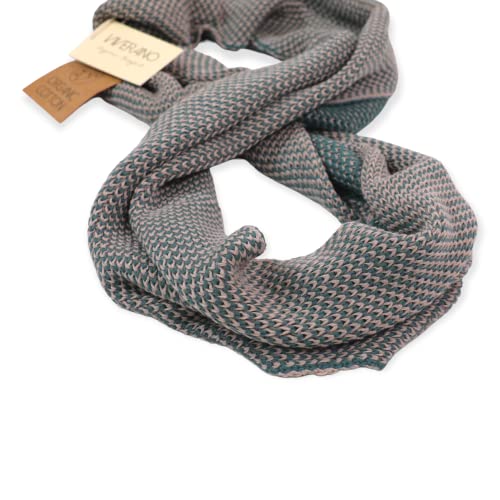 Mens Rib Knit Winter Infinity Circle Loop Scarf, Organic Cotton, Soft Thick Warm Cozy (Olive/Beige) #TOP3