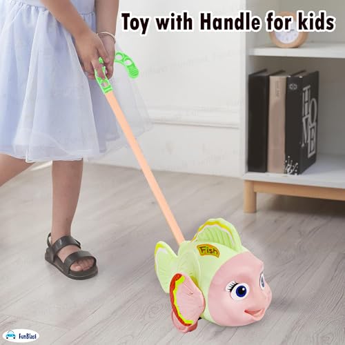 Image of FunBlast Pull Along Fish Toy for Kids - Push & Go Walking Toy, Early Learning Crawling Toys for Toddlers, Colorful Pull Toys for Boys & Girls (Multicolor) (Green)