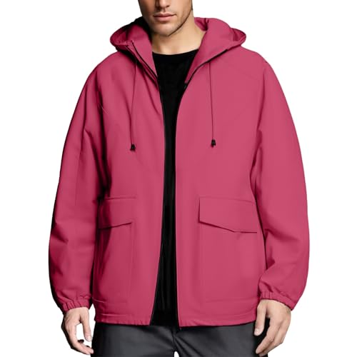 Chubasquero para hombre con capucha, ligero, transpirable, chaqueta de senderismo, chaqueta de senderismo monocolor, chaqueta softshell, chaqueta de trekking, chaqueta de montaña para camping, rojo