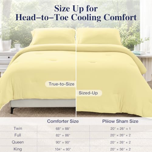 Image of MUXHOMO Cooling Comforter Set Full Size, Lightweight Summer Comforter for Hot Sleeper, Reversible Bedding with ICY Cooling Surface, Includes 1 Comforter (82 inchx86 inch) and 2 Shams (20 inchx 26 inch), Cream Yellow