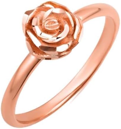 Sparkle Cut Rose Flower Fine Ring Real Solid 10K Gold