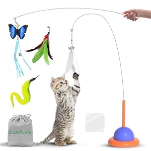 Ownfume Cat Feather Toys,Cat Wand Toy with Powerful Suction Cup Detachable,4 PCS Feather Replacements with Bell,Interactive Kitten Sticks for Indoor Cats to Play Chase