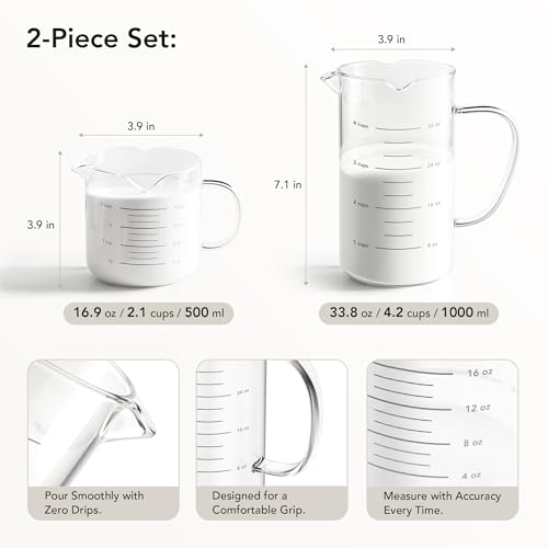 Set de 2 vasos medidores de vidrio con 3 picos de vertido miniatura 5