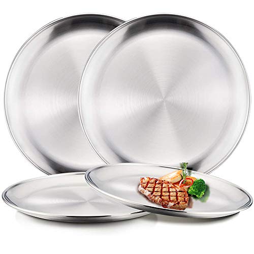 LZYMSZ 4PCS Stainless Steel Round Plates, Matte Polished Shatterproof Dinner Plates, Eco-Friendly Metal Dinner Dishes for Picnic Outdoor Camping (30cm/11.8inch)
