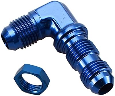 AC PERFORMANCE -3 AN (3/8x24) 90 Degree Blue Aluminum Male Flare Union Bulkhead Fuel Fitting with AN3 Bulkhead Nut