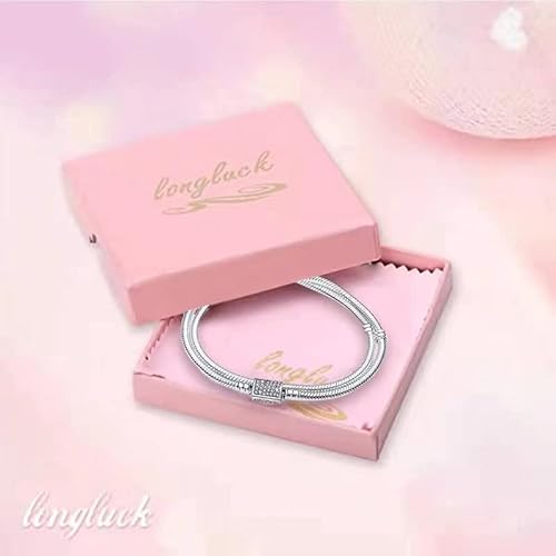 Longluck Genuine Charm Bracelet For Any Pandora Charms ，925 Sterling Silver Rose Gold Snake Chain, With Cubic Zirconia Round Clasp Charm Fit Charm Birthday Gift, 8.3 Inches #TOP4