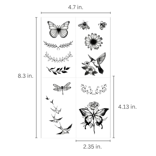 One Grace Mini Nature Temporary Tattoos - Realistic Long Lasting Waterproof Tiny Tattoos - Black And White Butterflies Bird Flower Rose Tree Branch Boho Small Tattoos For Women And Men thumb #3