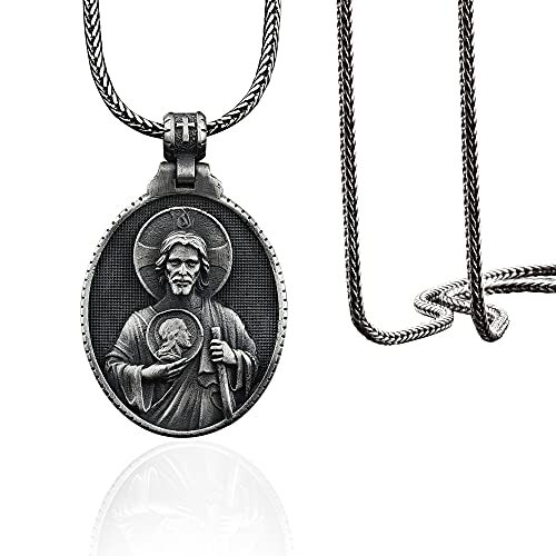 Saint Jude Silver Necklace by BySilverStone | Silver Saint Jude Necklace Men Saint Jude Medallion Saint Jude Silver Charm | Handcrafted 925K Sterling Silver
