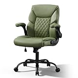 JOYNET Home Office Chair with Lumbar Support, Thickened Seat, Small PU Leather Desk Chair Swivel Rocking, Comfy Computer Chairs with Rolling Wheels & Flip up Armrests, Executive Chair |Green
