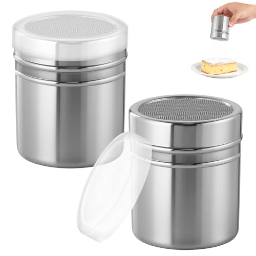 Puderzuckerstreuer, 2 Stück Mehlstreuer mit Deckel, Edelstahl Streuer, Kakaostreuer, Kakao Streuer Cappuccino, Für Kaffee, Schokolade, Puderzucker, Zucker, Salz, Kakao, Mehl