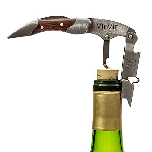 Waiters Corkscrew Wine Opener By Vinvin - Premium Rosewood Handle With Classic Stainless Steel Double-Hinged Wine Key #TOP3