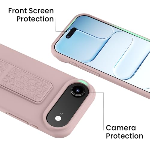 Coque iPhone 17 Air rose silicone avec support orientable et dragonne métal